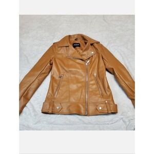 Guess Tan Faux Leather Motorcycle Moto Biker Preppy Coachella Punk Jacket‎ Small